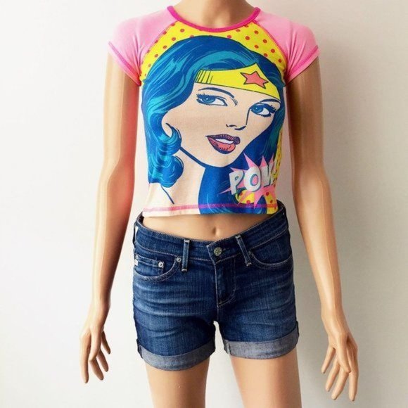 Wonder Woman Baby Tee Comics Superhero T Shirt Crop Top Short Sleeve Pink XS/S - Picture 6 of 7